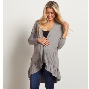 Grey maternity ruffled cardigan